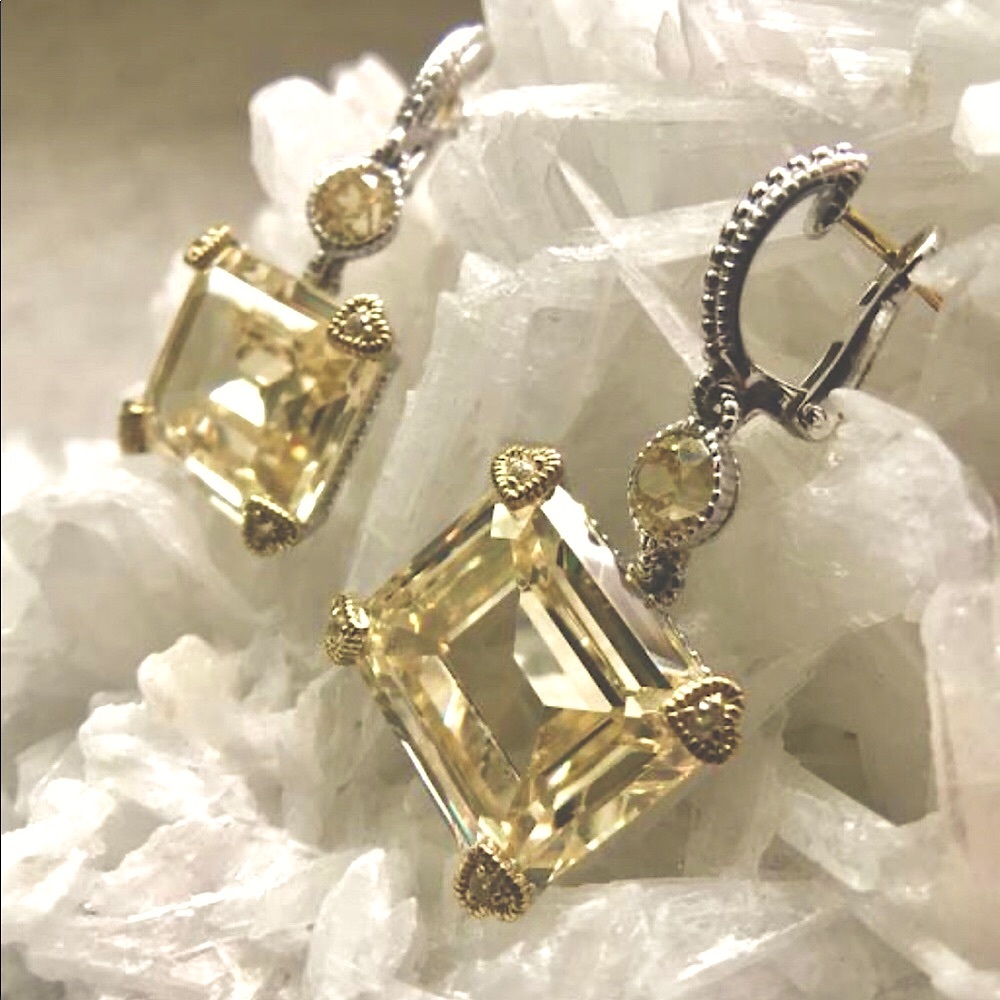 925 18K Canary Crystal & Sapphire JR TWO Earrings - Picture 4 of 11